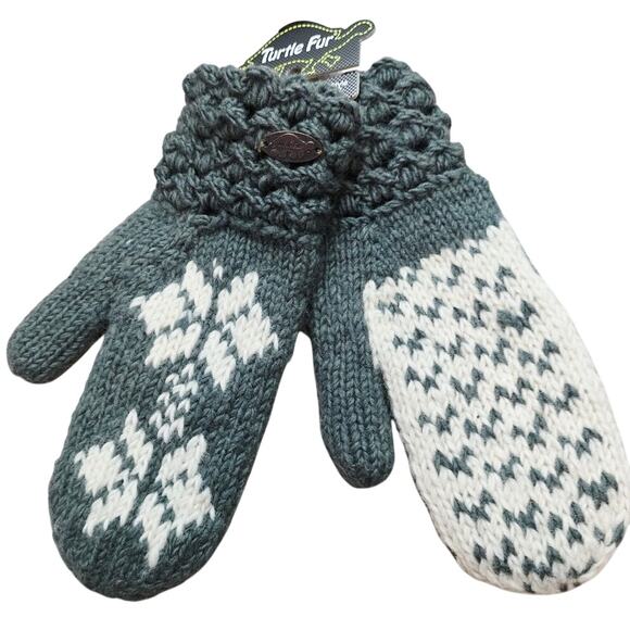 Turtle Fur 100% Wool Tight Knit Gray White Winter Mittens Adult NWT - Picture 1 of 4